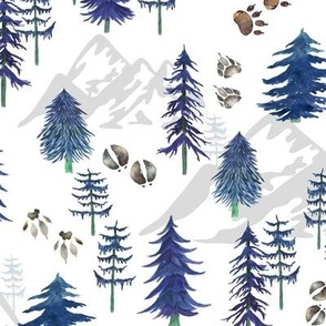 Timberland Tracks – Pine Tree Forest Animal Tracks (indigo blue) MEDIUM scale