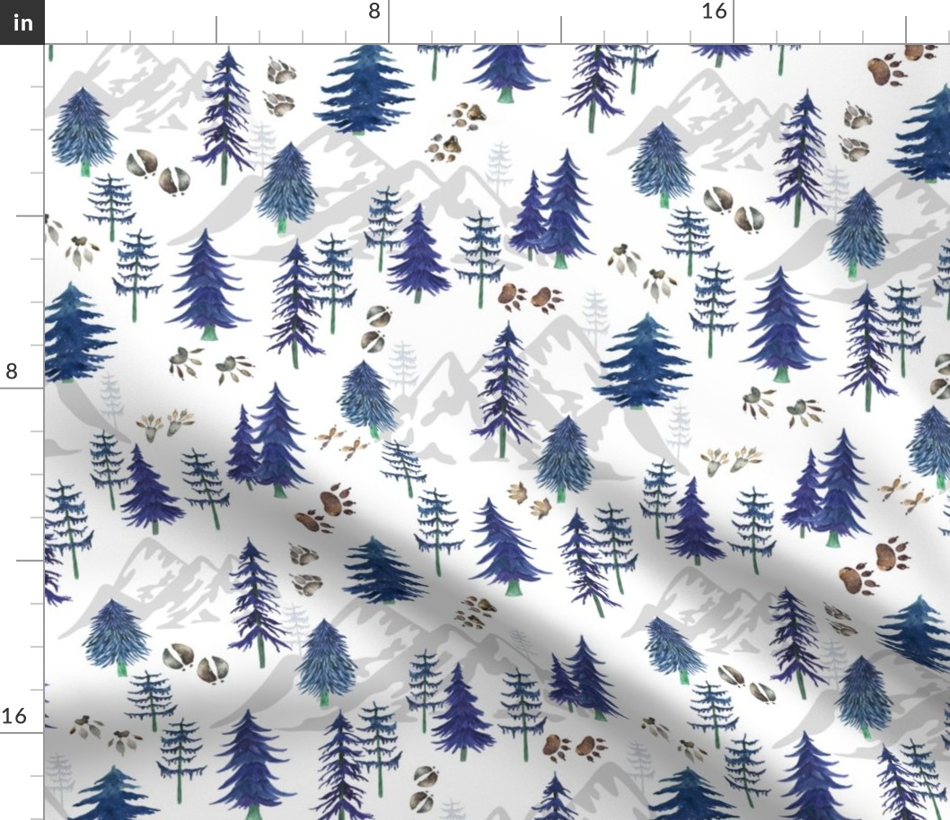 Timberland Tracks – Pine Tree Forest Animal Tracks (indigo blue) MEDIUM scale