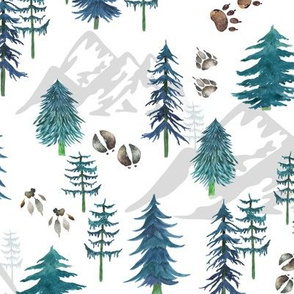 Timberland Tracks – Pine Tree Forest Animal Tracks (teal) MEDIUM scale