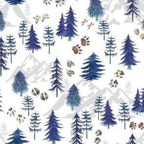 Timberland Tracks – Pine Tree Forest Animal Tracks (indigo blue) SMALLER scale