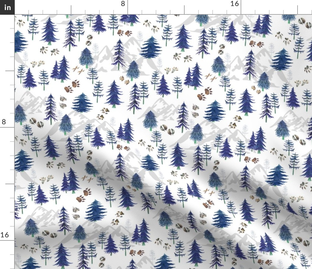 Timberland Tracks – Pine Tree Forest Animal Tracks (indigo blue) SMALLER scale