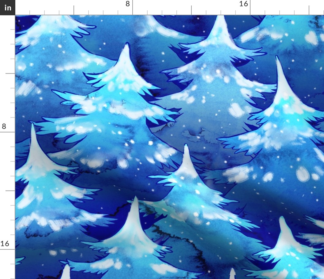  Snowy Blue Watercolor Pines Jumbo Large Scale 