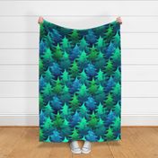 Blue and Green Watercolor Pines Jumbo Large Scale