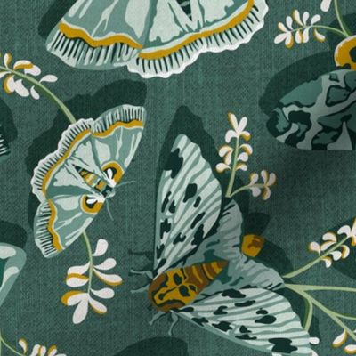 Gathering Moths - Antique Green Large Scale 