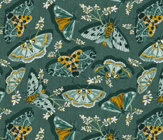 Gathering Moths - Antique Green Large Scale 