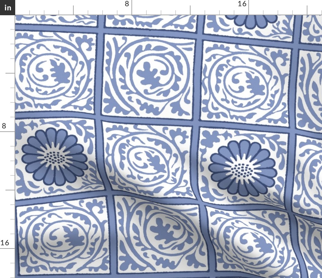 The William Morris Collection ~ Trellis Diaper ~ Faded  Willow Ware Blue and White 