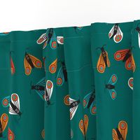 Moths invasion asymmetric folk art teal