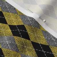 argyle in black, yellow and gray