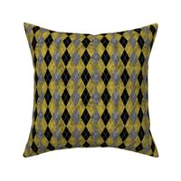 argyle in black, yellow and gray