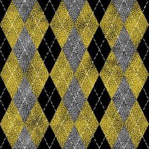 argyle in black, yellow and gray