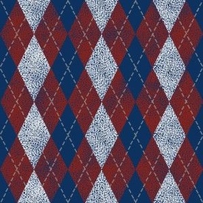 argyle in red, white and blue