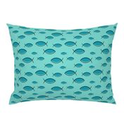 mid century fish in turquoise and blue
