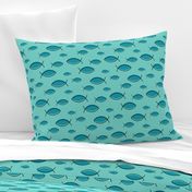 mid century fish in turquoise and blue