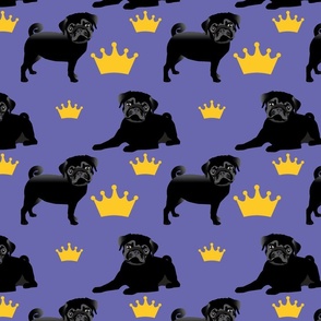 Pug Dogs with crown purple gold dog fabric