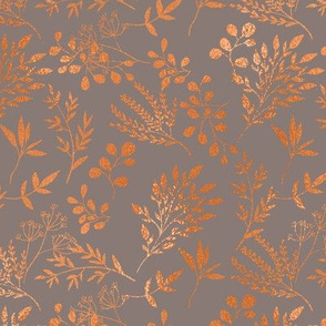 Copper Leaves and Berries on Taupe