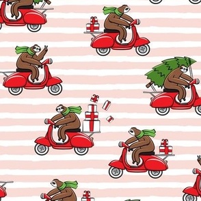 scooter sloths - pink stripes - christmas sloth - LAD19