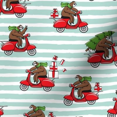 scooter sloths - mint  stripes - christmas sloth - LAD19