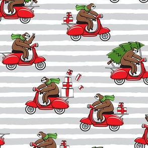 scooter sloths - grey stripes - christmas sloth - LAD19