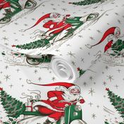 merry Christmas xmas Santa Claus snowflakes silver mistletoe  scooter vespa inspired motorcycles gifts presents trees vintage retro kitsch cute white green 