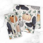 Autumn Ravens and Pumpkin with embroidery effect