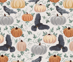Autumn Ravens and Pumpkin with embroidery effect