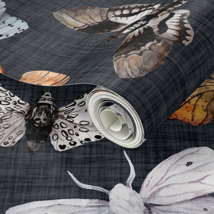 Butterflies and Moths // Navy Charcoal Linen