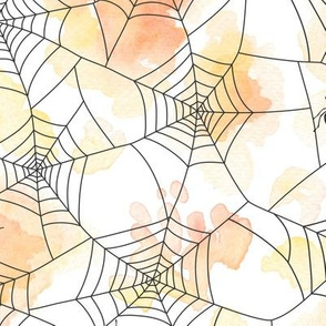 Spiderwebs and spiders watercolour orange and yellow - large scale