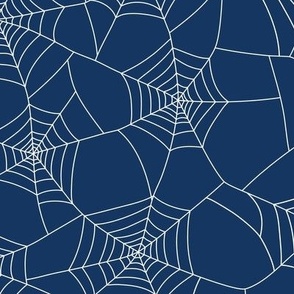 Spiderwebs white on night sky navy - large scale