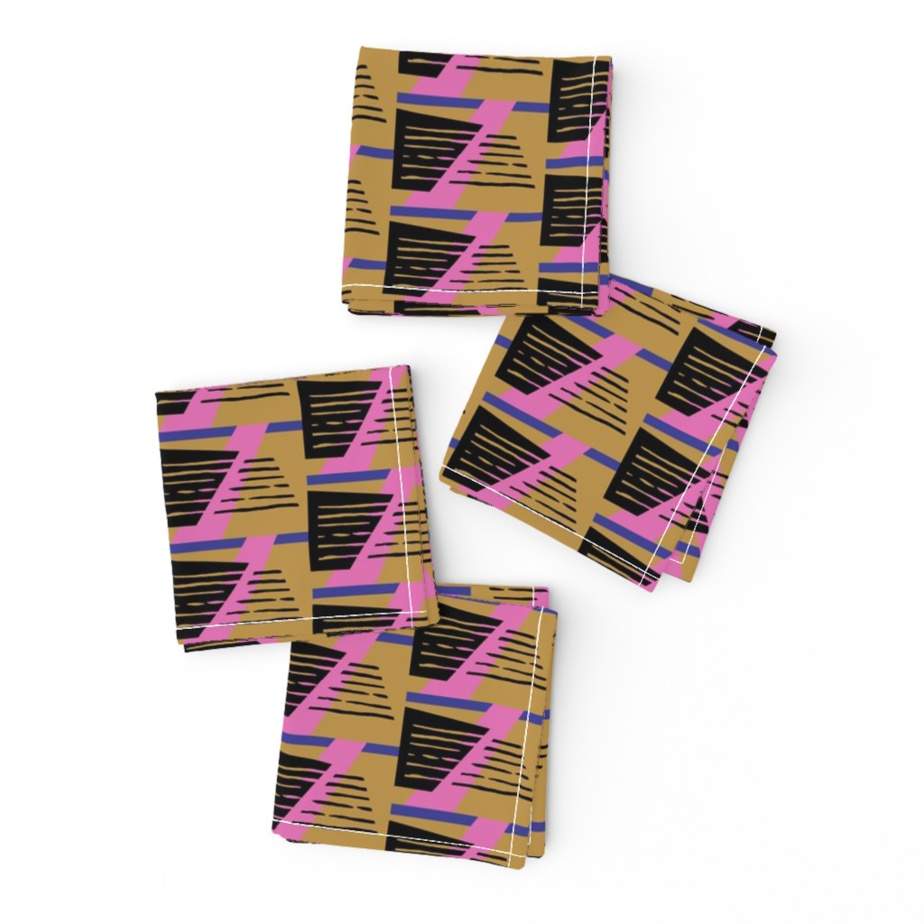 Abstract Geometric print in bright pink, taupe, blue and black