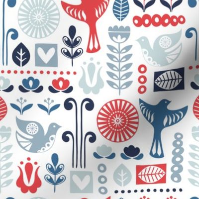 Scandi birds - red & blue - small scale