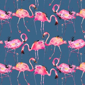 flamingos on steel blue smaller scale