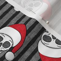 santa hat skulls on grey and black stripes - LAD19