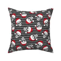 santa hat skulls on grey and black stripes - LAD19