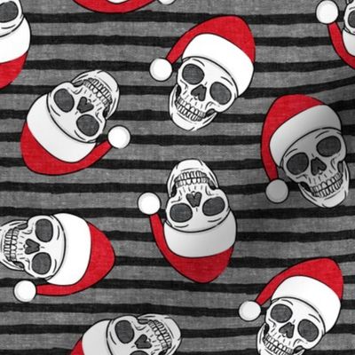 santa hat skulls on grey and black stripes - LAD19