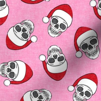 santa hat skulls on pink - LAD19