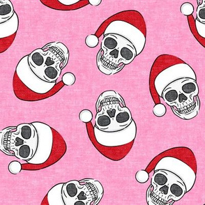 santa hat skulls on pink - LAD19