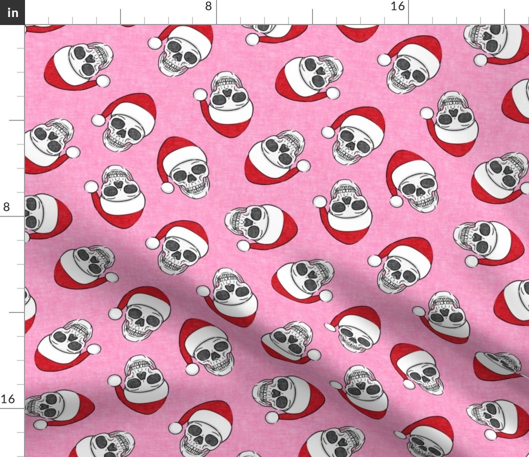 santa hat skulls on pink - LAD19