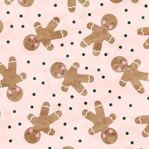 gingerbread man toss on pink with green polka dots  - cute watercolor christmas cookies - LAD19