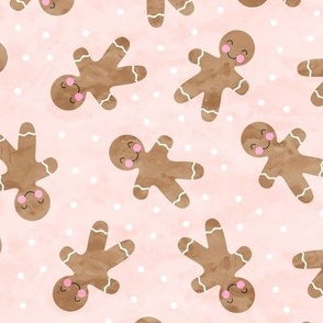 gingerbread man toss on pink - cute watercolor christmas cookies - LAD19