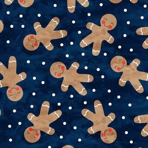 gingerbread man toss on navy - cute watercolor christmas cookies - LAD19