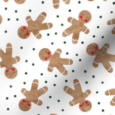 gingerbread man toss on white - cute watercolor christmas cookies - LAD19