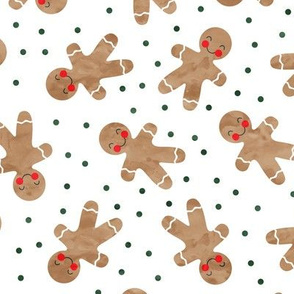 gingerbread man toss on white - cute watercolor christmas cookies - LAD19