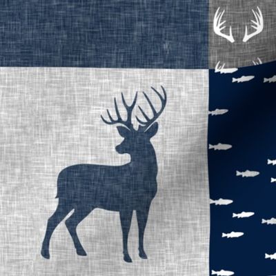 navy and grey (buck) quilt woodland C19BS