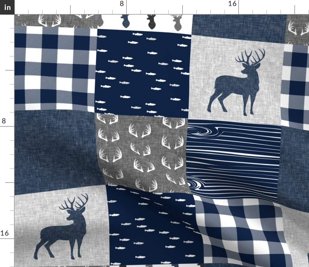 navy and grey (buck) quilt woodland C19BS