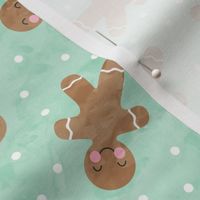 gingerbread man toss on mint - cute watercolor christmas cookies - LAD19