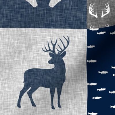 antlers - navy and grey (buck) quilt woodland C19BS