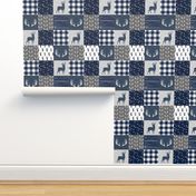 antlers - navy and grey (buck) quilt woodland C19BS