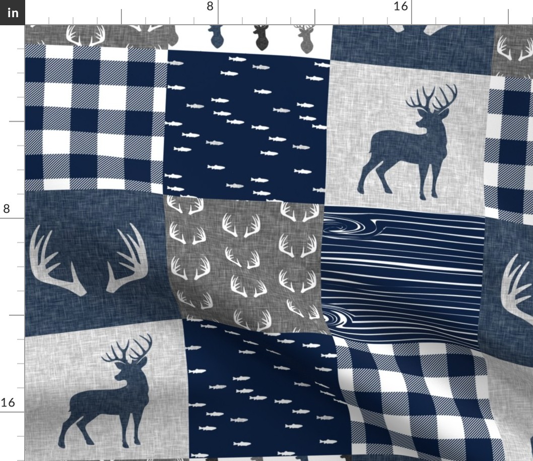 antlers - navy and grey (buck) quilt woodland C19BS