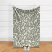 Ferns on Sage Green with a textured background - large scale