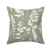 Ferns on Sage Green with a textured background - large scale